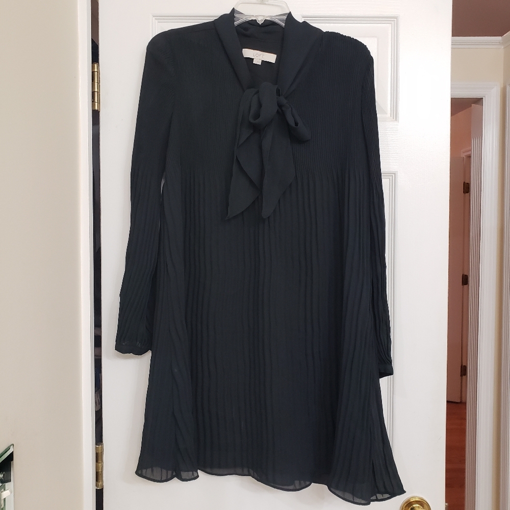 Loft Pleated Accordian Style Black Dress